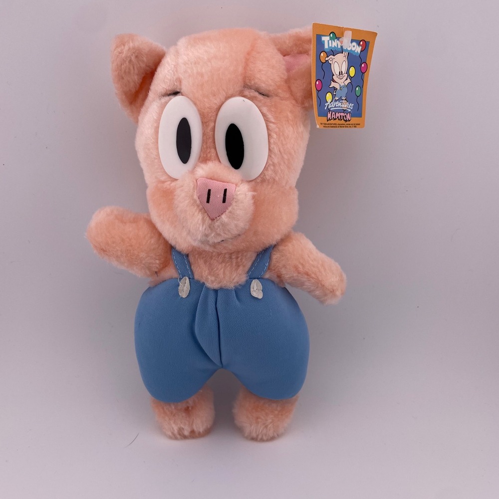 Vintage Tiny‎ Toon Adventures Hamton Plush Pig Stuffed Animal with Tags 1990